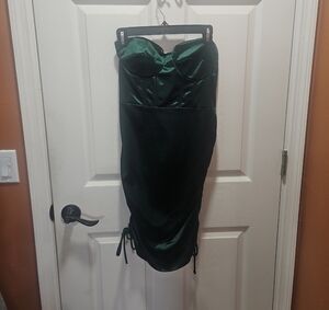 Fashion Nova Green Ruched Strapless Bodycon Dress